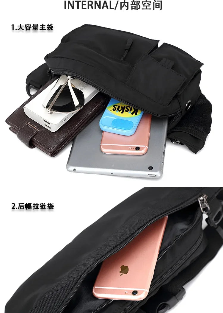 Crossbody Small Bag for Men's Outdoor Cycling Oxford Fabric Solid Personalized Chest for Youth Trend Backpack Casual Waist Bag