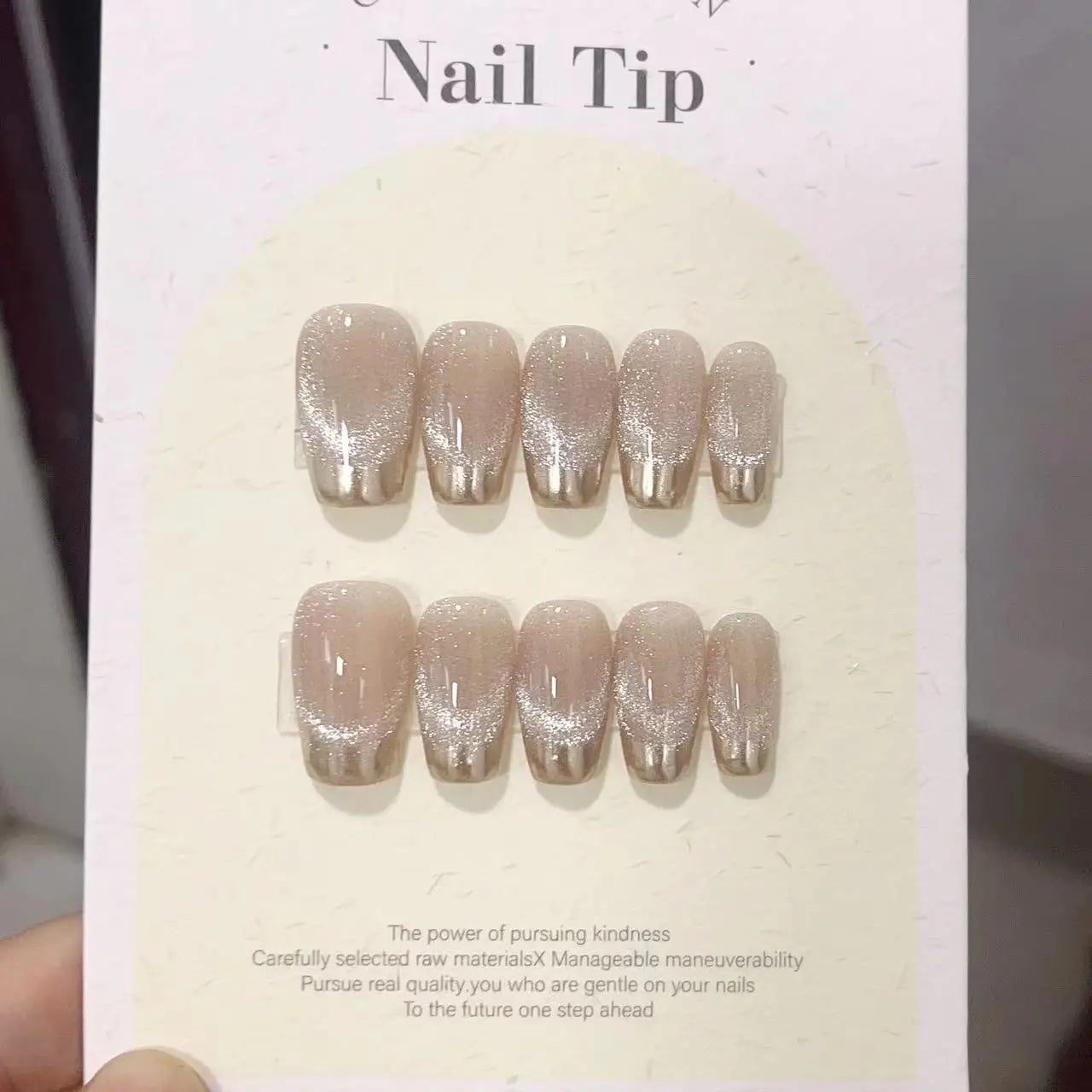 10Pcs Red French Glitter Silver Edge Medium Square Fake Nails Simple Classic Wearable Handmade Press on Nails Full Over Nail Tip
