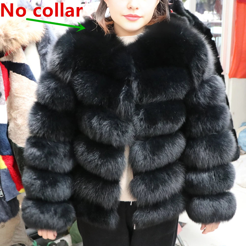 QUEENTINA Winter New Women's Cold Real Fox Fur Coat With Collar Especially Overcoat Leather Female Natural Plus Size 2023 Luxury