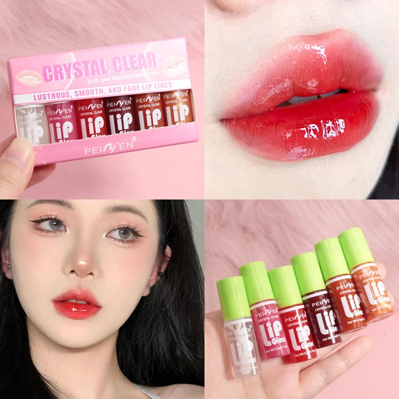 6 Colors Moisturizing Shimmer Lip Jelly Set Glossy Transparent Lip Essential Oil Long Lasting Lip Glaze Makeup Lip Plumper Serum