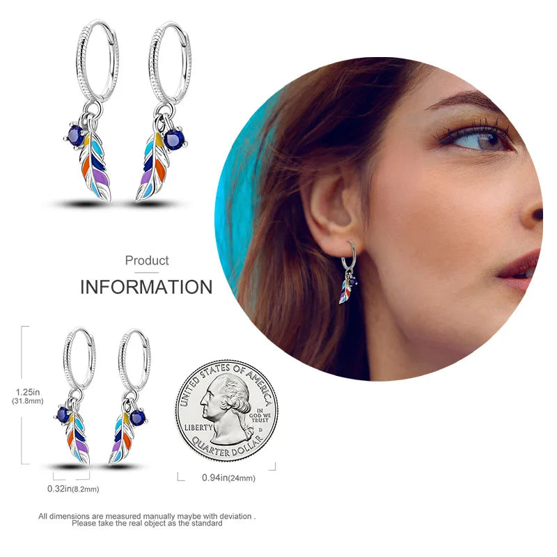 925 Silver Hoop Earrings  For Woman Pendientes Zircon Heart Shape Star Eardrop Original Earring Fashion Jewelry