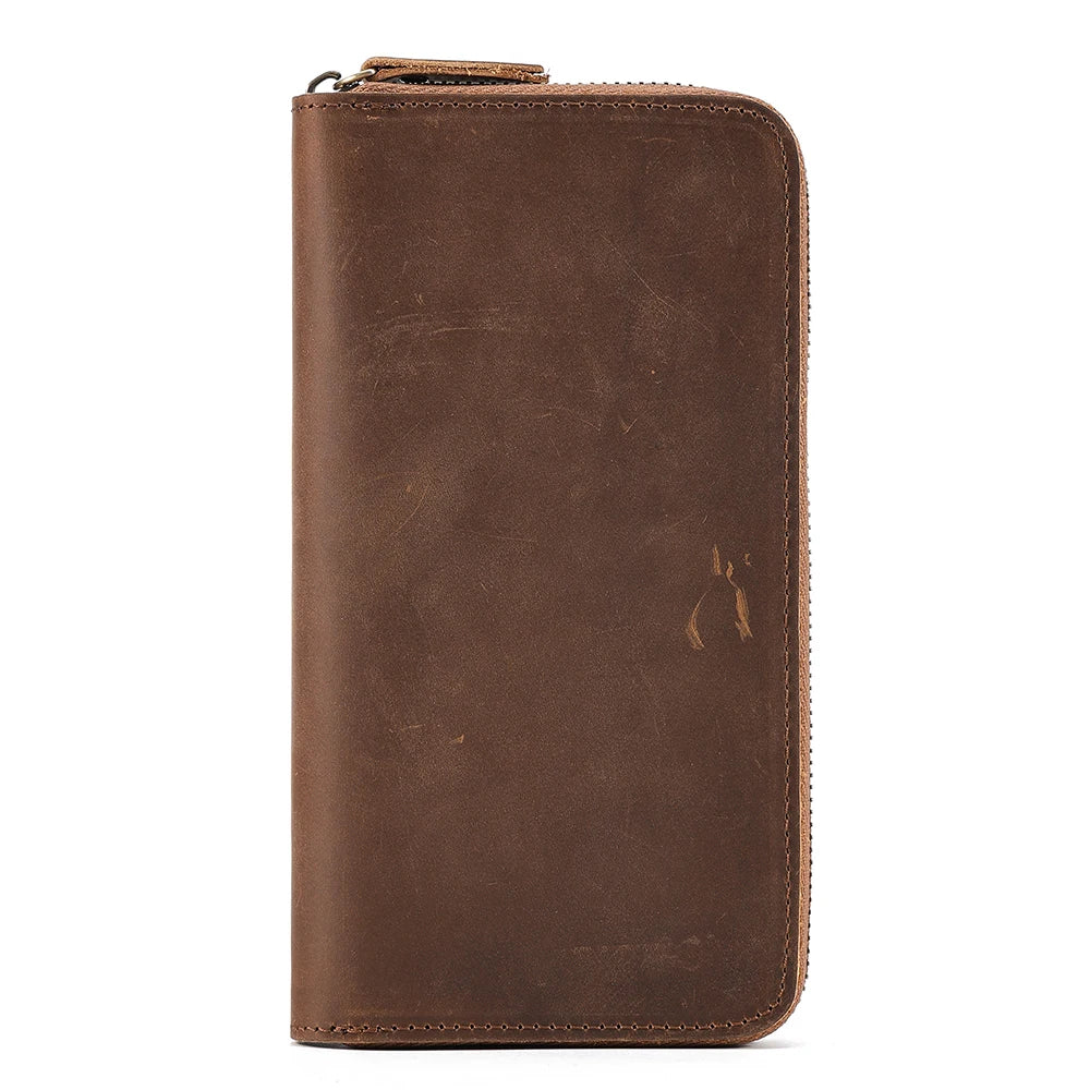 JOYIR Genuine Leather Long Wallets for Men RFID Blocking Cash Credit Card Holder Checkbook Wallet Zipper Coin Pocket Purse Male