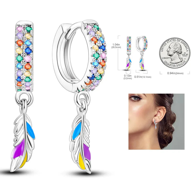 925 Silver Hoop Earrings  For Woman Pendientes Zircon Heart Shape Star Eardrop Original Earring Fashion Jewelry