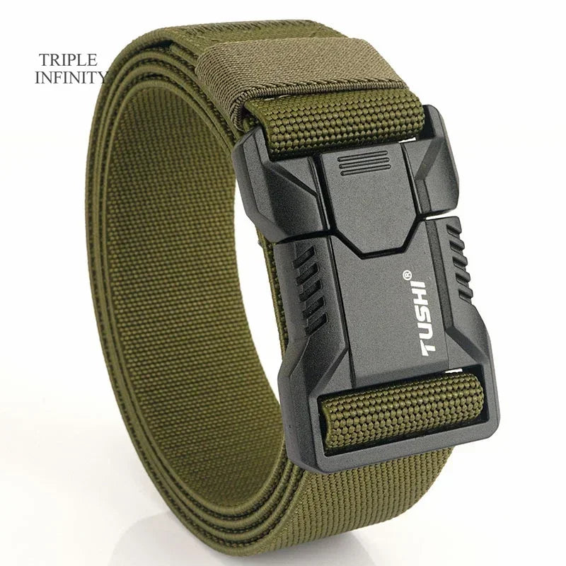 New Aluminum Alloy Quick Release Pluggable Buckle Elastic Belts For Men Durable Tactical Belt Cowboy Outdoor Army Belt Hunting