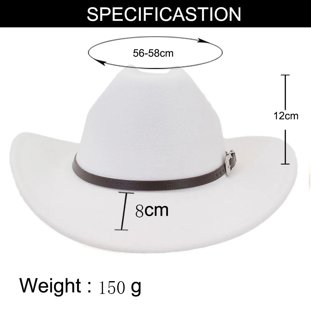Vintage Western Cowboy Hat with Black Belt Men's Felt Fedora Hat Women Jazz Cowgirl Cap Cloche Church Sombrero Hombre Caps