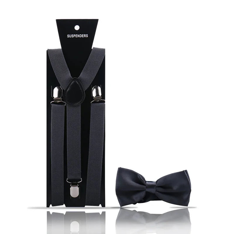 Elegant Fashion Men's Adult Suspenders And Bow Tie Two Piece Set Gentleman Suit Occessories Wedding Business Party Gifts For Men