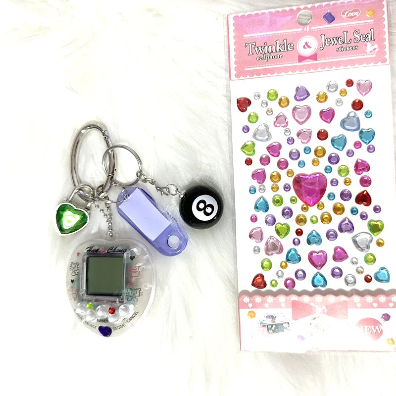 Korean Fashion Rainbow Game Console Bone Keychain Kawaii Harajuku Charm Y2K Crystal Heart Lock DIY Bag Pendant Keychain Vintage