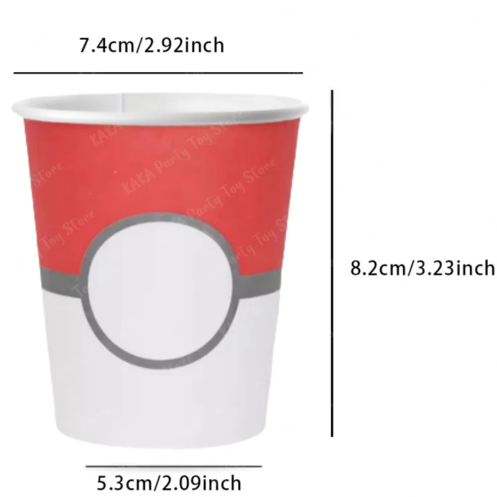 10/20/30Pcs Pokemon Cups Pikachu Pokeball 9 oz Disposable Paper Drinking Cup For Kids Birthday Party Decorations Supplies Toys