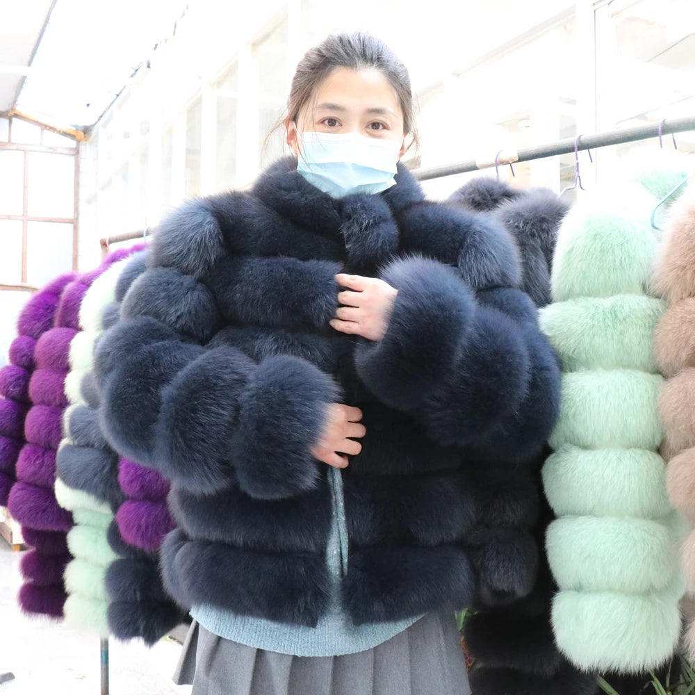 QUEENTINA Winter New Women's Cold Real Fox Fur Coat With Collar Especially Overcoat Leather Female Natural Plus Size 2023 Luxury