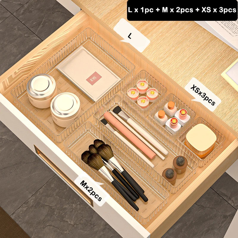 Plastic Transparent Cosmetics Storage Boxes Set Stackable Vanity Bathroom Makeup Organizer Bin Desktop Drawer Organizer