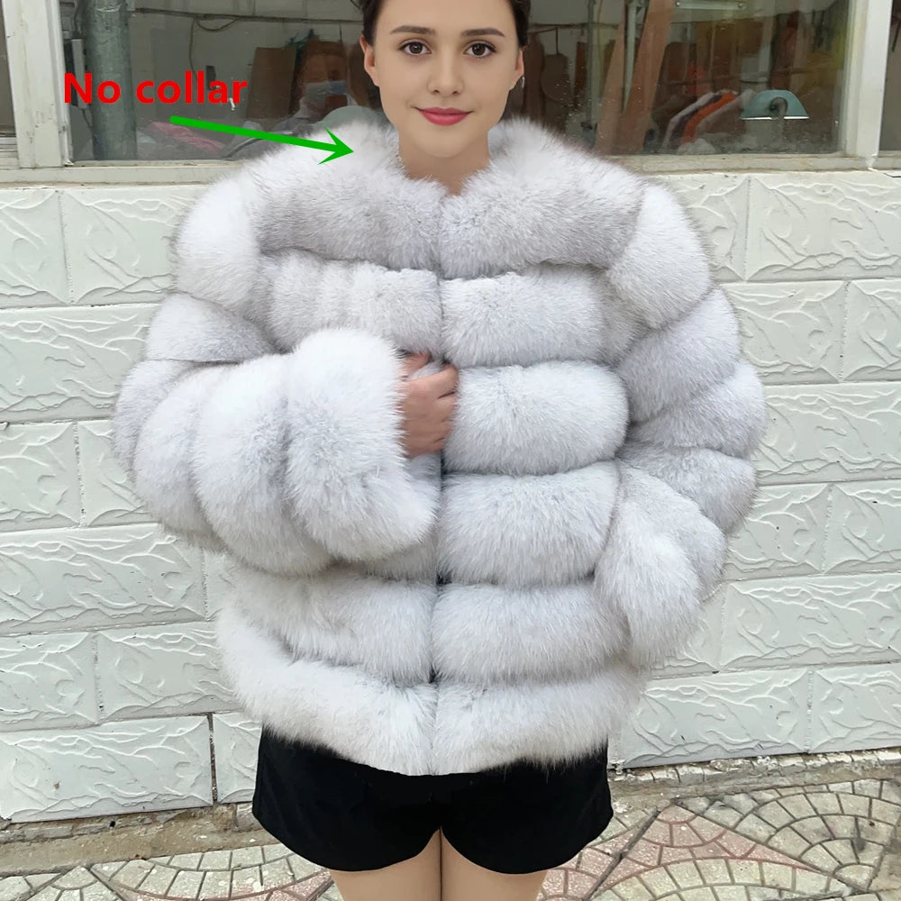 QUEENTINA Winter New Women's Cold Real Fox Fur Coat With Collar Especially Overcoat Leather Female Natural Plus Size 2023 Luxury