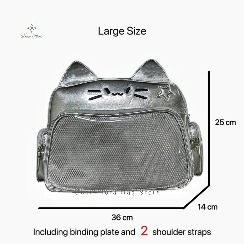 New Y2K Korean Kawaii Cat Ita Bag Cute PU Shoulder Bag Girls Transparent Pocket Harajuku Crossbody Bag Women's Fashion Backpacks