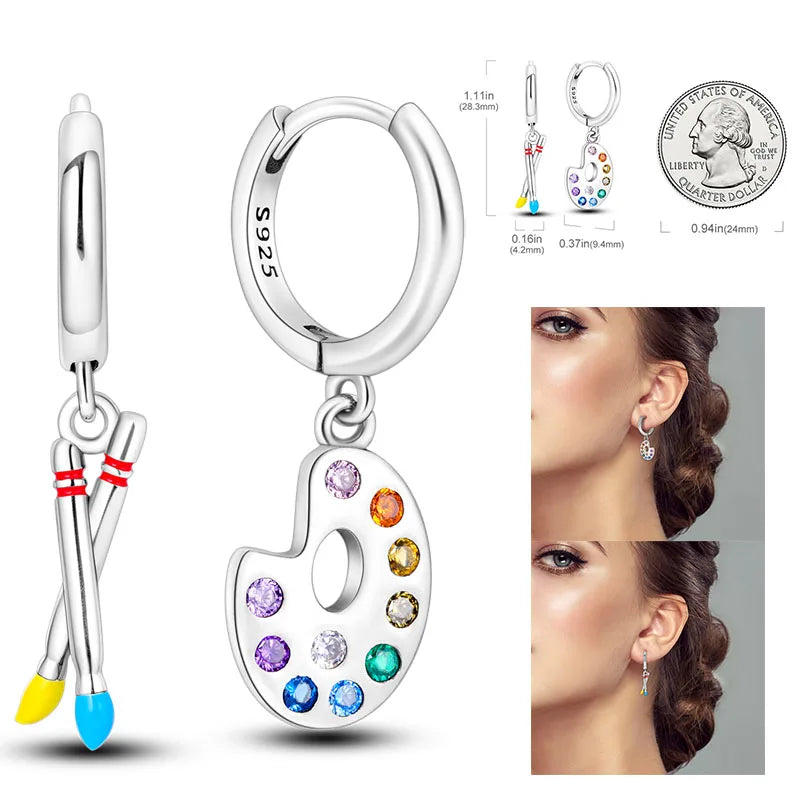 925 Silver Hoop Earrings  For Woman Pendientes Zircon Heart Shape Star Eardrop Original Earring Fashion Jewelry