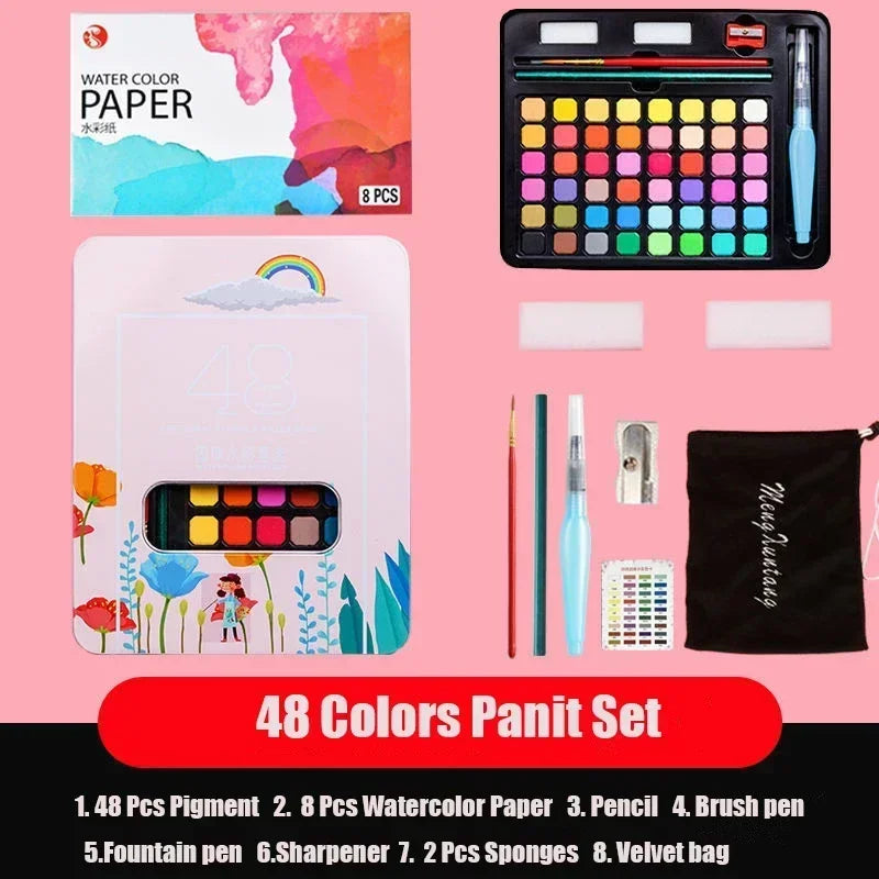 63 Pcs Professional Watercolor Paint Set 48 Colors Painting Set With Paint Brush Watercolor Paper Pigment Art Supplies