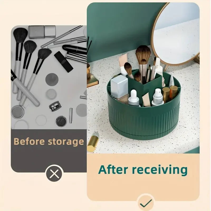 5 Slot Makeup Brushes Holder 360° Rotating Organizer Multi-Functional Desk Storage Cosmetics Storage for Vanity Desktop Bathroom