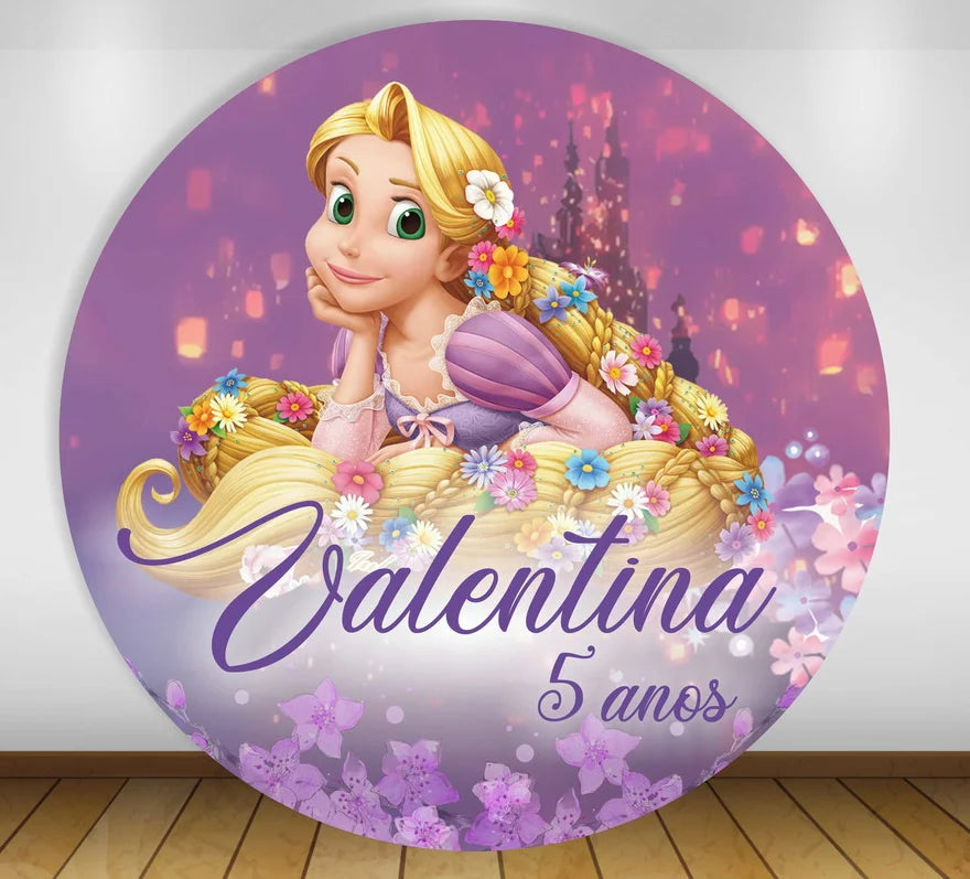 Tangled Rapunzel Princess Circle Backdrop Fairy Tale Castle Long Hair Girl Birthday Party Round Background Photo Studio Covers