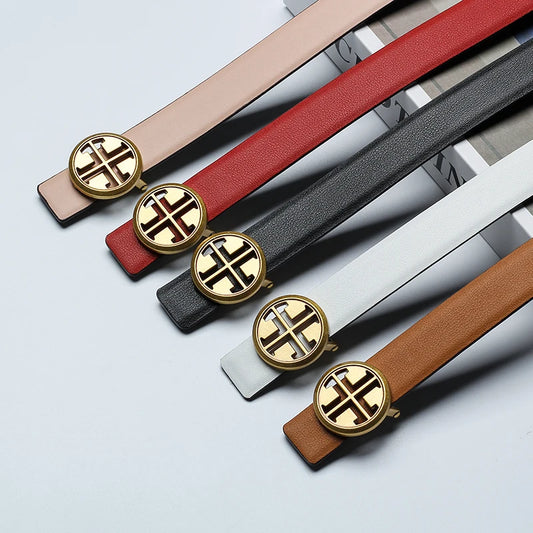 New Thin 2.5cm Women Belt Designer ladies Reversible Genuine Leather Belts For Women Female Belt Buckle for Jeans dress belt