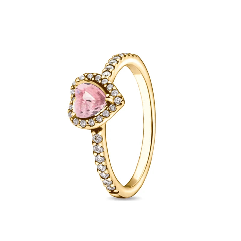 2024 New Gold Plated 925 Silver Ring Zircon Sparkling Double Band Heart Finger Ring Women Original Pandor Ring Fine Jewelry