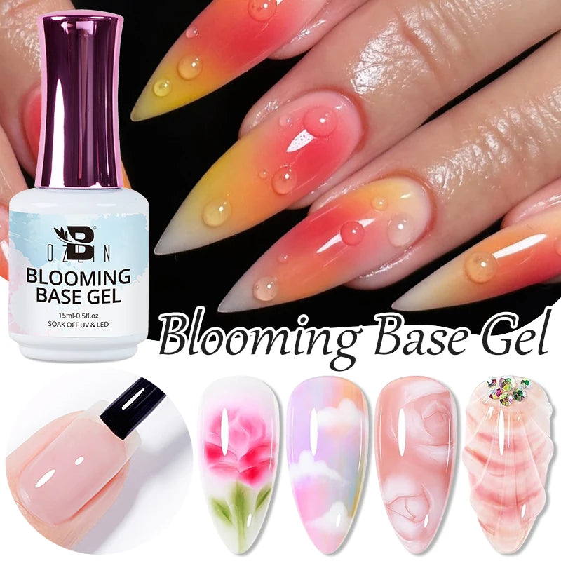 BOZLIN 15ml Clear Blooming Base Gel Polish UV LED Soak Off Nail Art Polish For Spreading Effect Marble Gel Paint Varnish Top