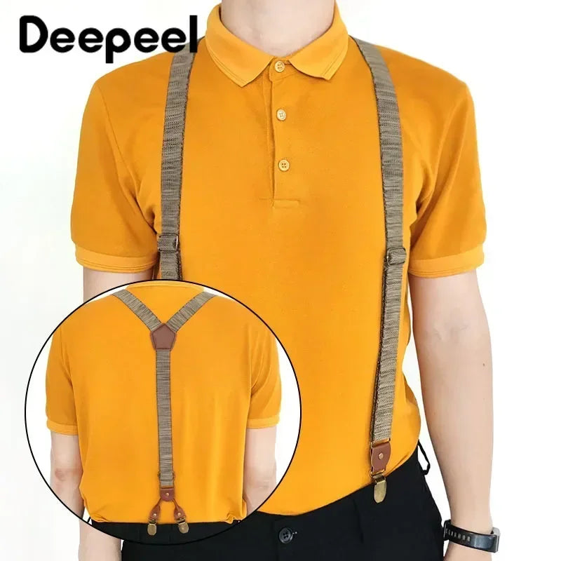 2.5cm Retro Elastic Mens Suspenders Unisex 4 Clips Y-Type Stripe Strong Strap Wide Braces Male Jockstrap Casual Men's Suspender