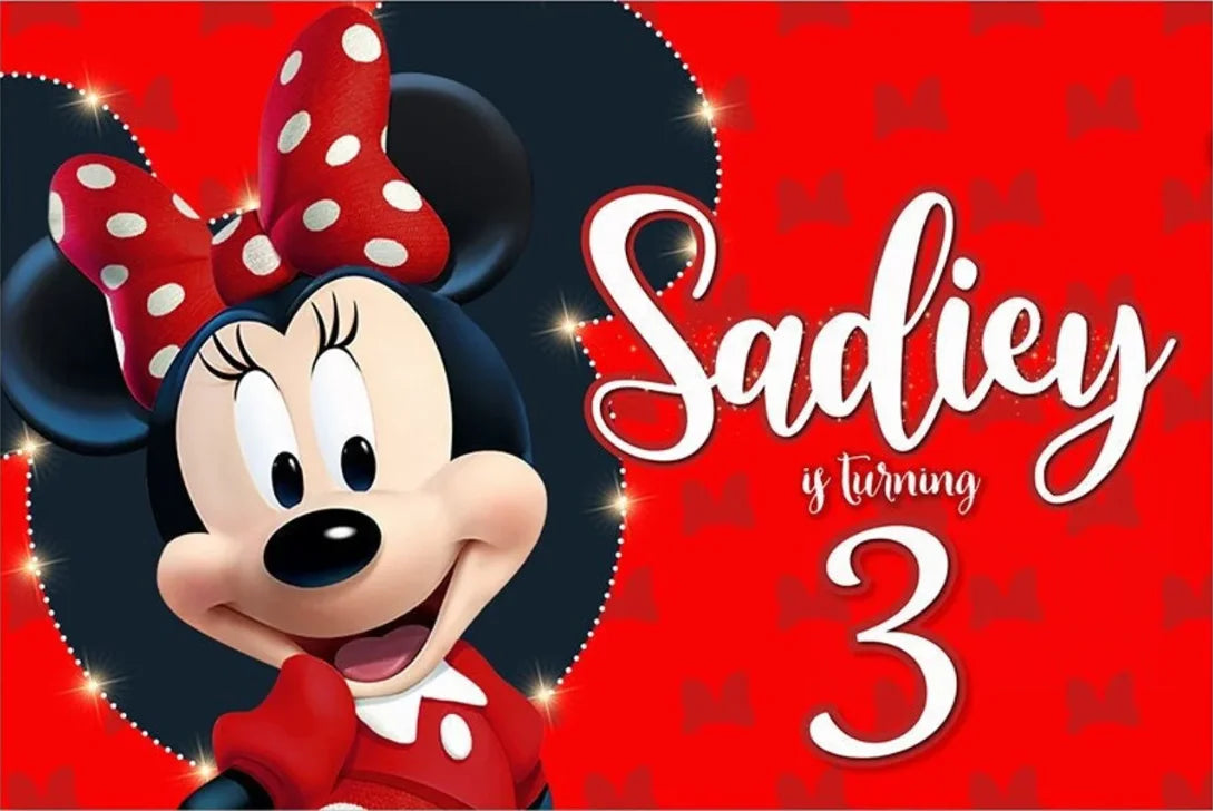 Custom Mickey Minnie or Mouse Backdrop Glitter Bow Baby Shower Girls Happy Birthday Party Photo Background Booths Studio Props