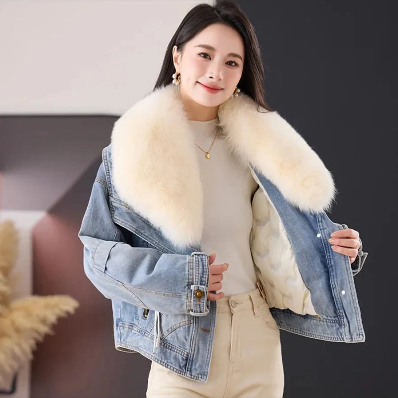 Womens Coats Winter 2024New Natural Real Fox Fur Collar removable Luxury Goose Down Puffer Jackets Clothing Short Denim Jacket