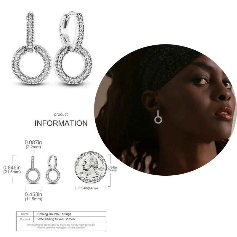 925 Silver Hoop Earrings  For Woman Pendientes Zircon Heart Shape Star Eardrop Original Earring Fashion Jewelry