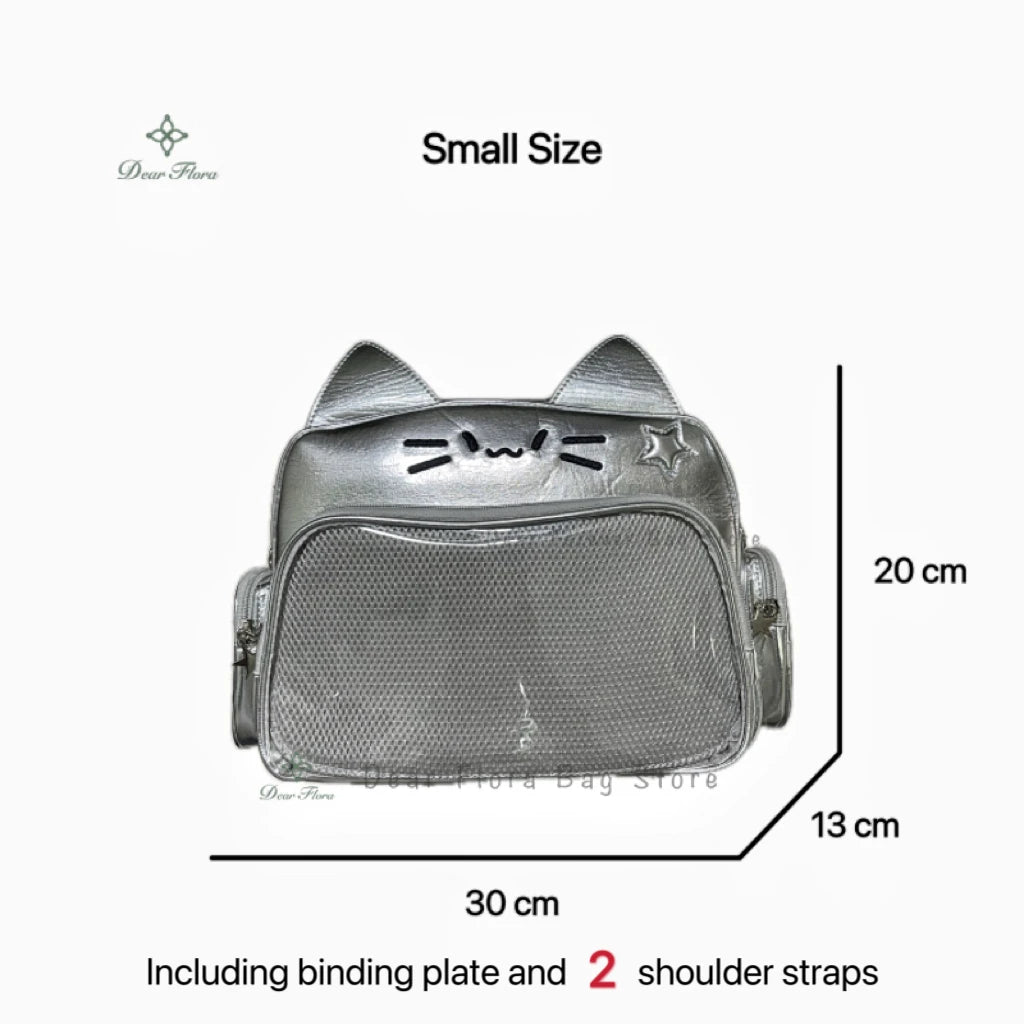 New Y2K Korean Kawaii Cat Ita Bag Cute PU Shoulder Bag Girls Transparent Pocket Harajuku Crossbody Bag Women's Fashion Backpacks