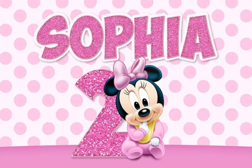 Custom Mickey Minnie or Mouse Backdrop Glitter Bow Baby Shower Girls Happy Birthday Party Photo Background Booths Studio Props