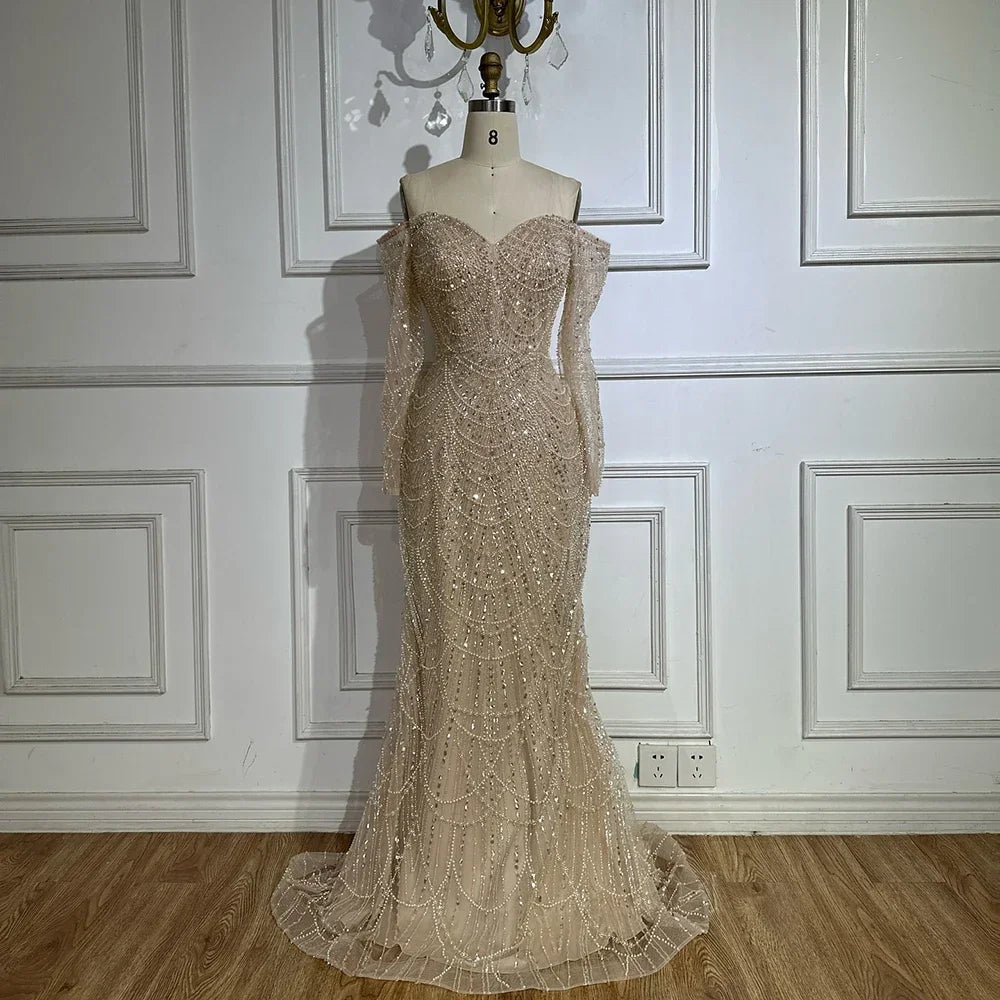 Serene Hill Customize Nude Mermaid Arabia Beaded Evening Dress Gown with Detachable Skirt for Formal Occasion 2025 BLA72243A