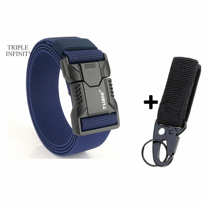 New Aluminum Alloy Quick Release Pluggable Buckle Elastic Belts For Men Durable Tactical Belt Cowboy Outdoor Army Belt Hunting