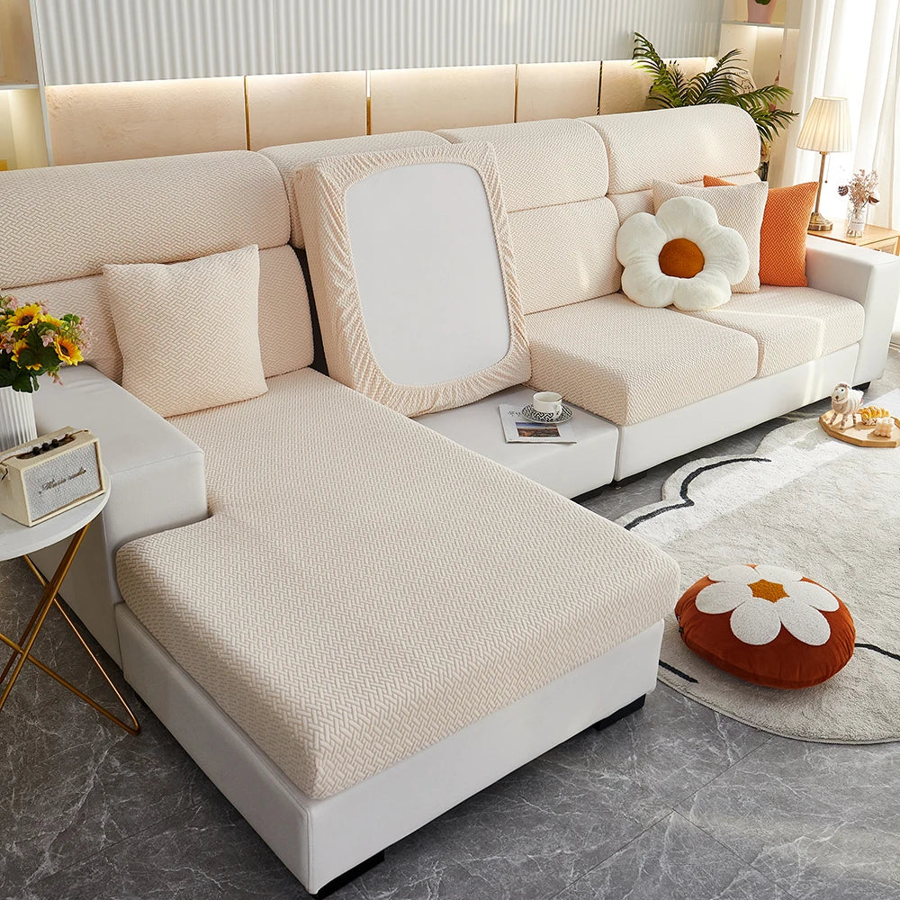 1pc Jacquard Sofa Slipcover Twill Pattern Elastic Sofa Covers Furniture Protector for Bedroom Office Living Room Home Decor