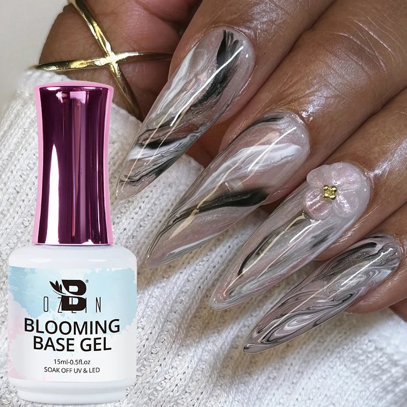 BOZLIN 15ml Clear Blooming Base Gel Polish UV LED Soak Off Nail Art Polish For Spreading Effect Marble Gel Paint Varnish Top