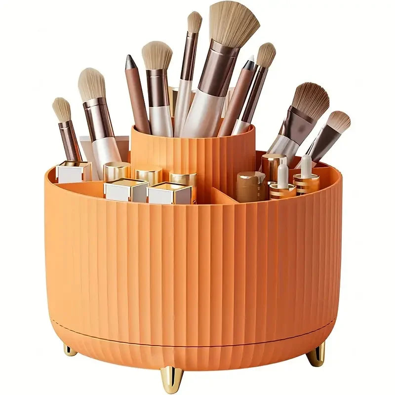 5 Slot Makeup Brushes Holder 360° Rotating Organizer Multi-Functional Desk Storage Cosmetics Storage for Vanity Desktop Bathroom