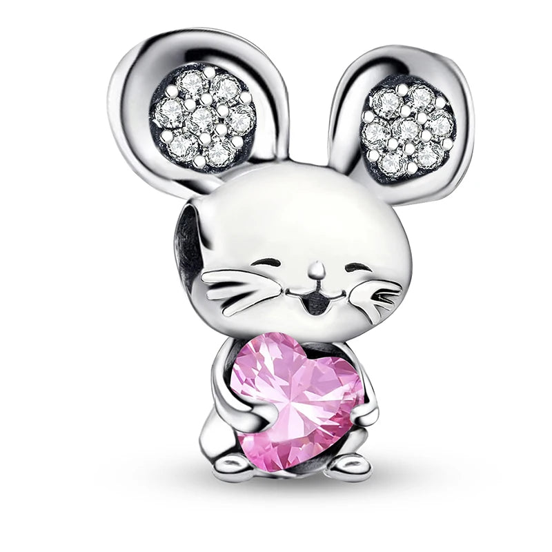 925 Sterling Silver Pendants Zircon Red Love Heart Charms Beads Fit Original Pandora Bracelet Bangles DIY Jewelry For Women