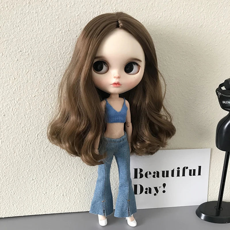 1Pcs Blythe Doll Jeans Blue Flared Pants Slacks Retro Denim Casual Sweatpants for Blyth Barbie Licca Pullip 1/6 Dolls Clothes