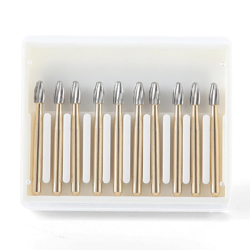 10pcs AZDENT Dental Burs Tungsten Carbide Drill For High Speed Handpiece Trimming & Finishing FG7901/FG7902/FG7406/FG7408/FG7114