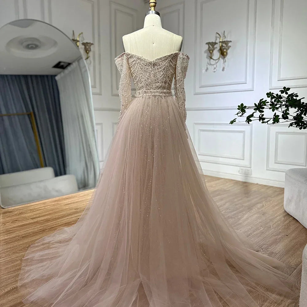 Serene Hill Customize Nude Mermaid Arabia Beaded Evening Dress Gown with Detachable Skirt for Formal Occasion 2025 BLA72243A