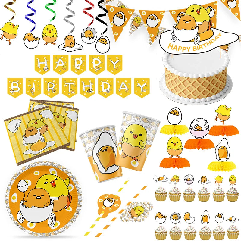 Gudetama An Eggcellent Adventure Theme Disposable Party Decoration Supplie Banner Tablecloth Napkin Kids Toy Packing Baby Shower