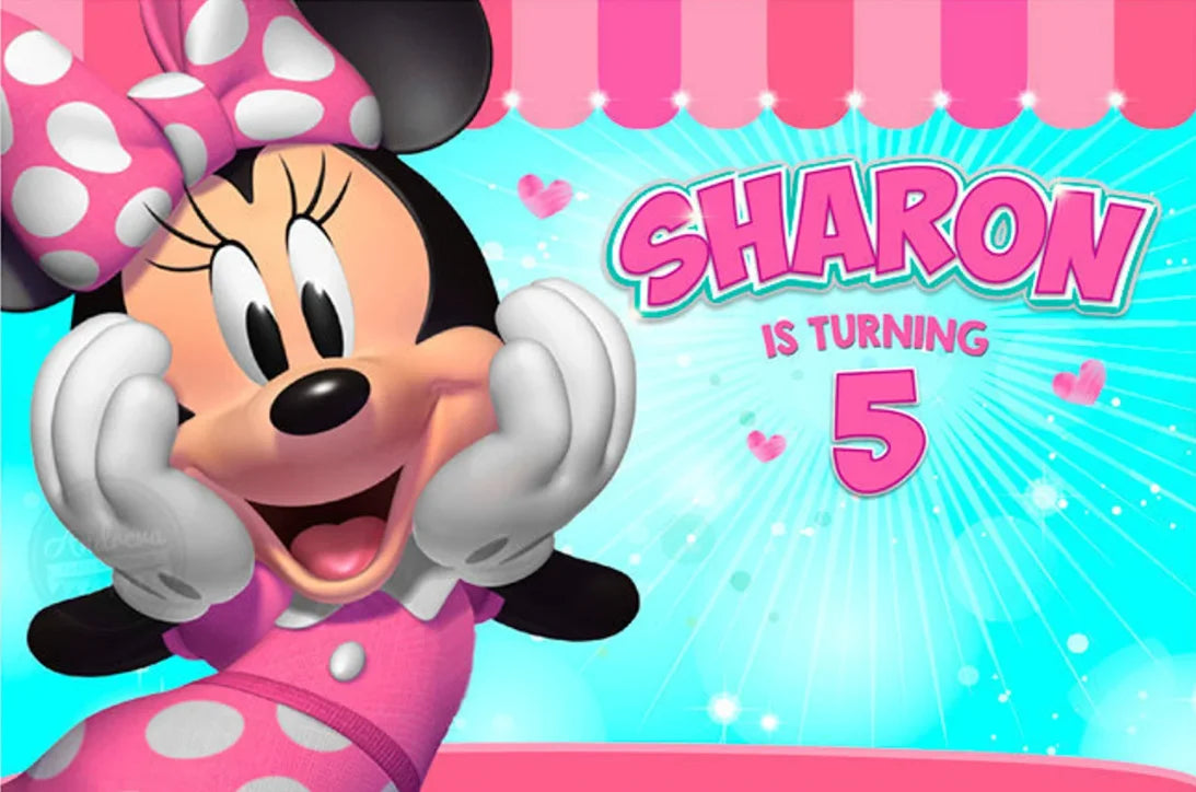 Custom Mickey Minnie or Mouse Backdrop Glitter Bow Baby Shower Girls Happy Birthday Party Photo Background Booths Studio Props