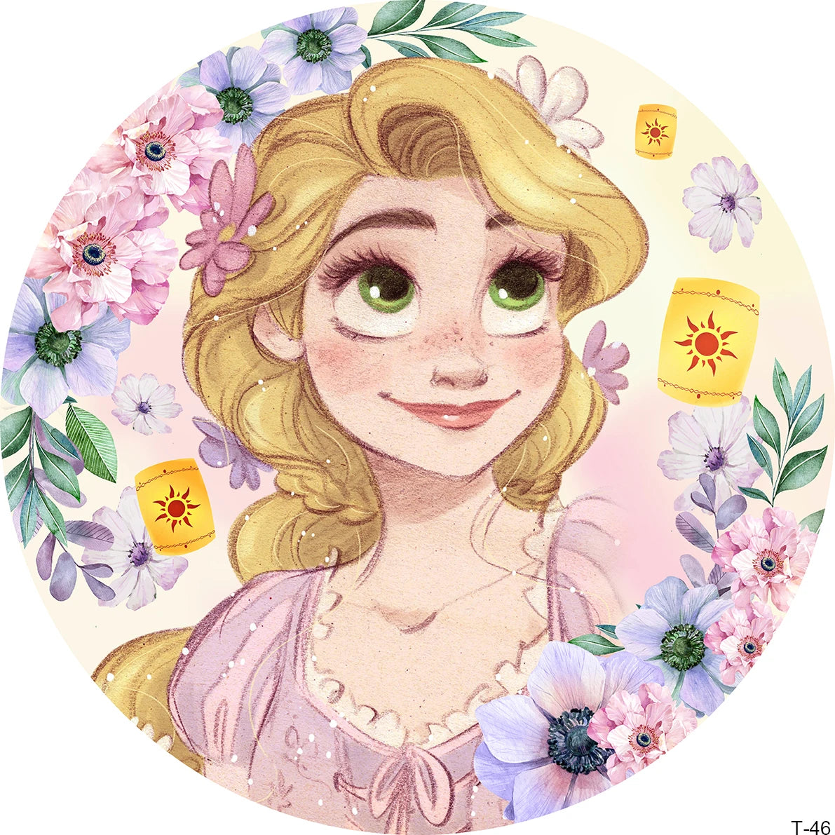 Tangled Rapunzel Princess Circle Backdrop Fairy Tale Castle Long Hair Girl Birthday Party Round Background Photo Studio Covers