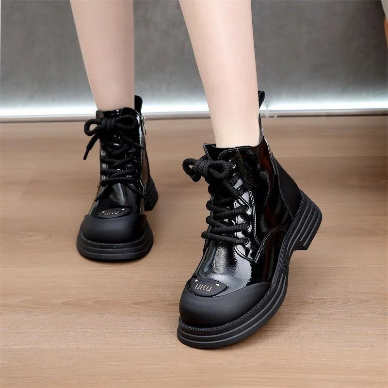 Ankle Boots Women New Winter Round Toe Lace-up Short Boots Women's Platform Heightening Designer Knight Boots Women Shoes