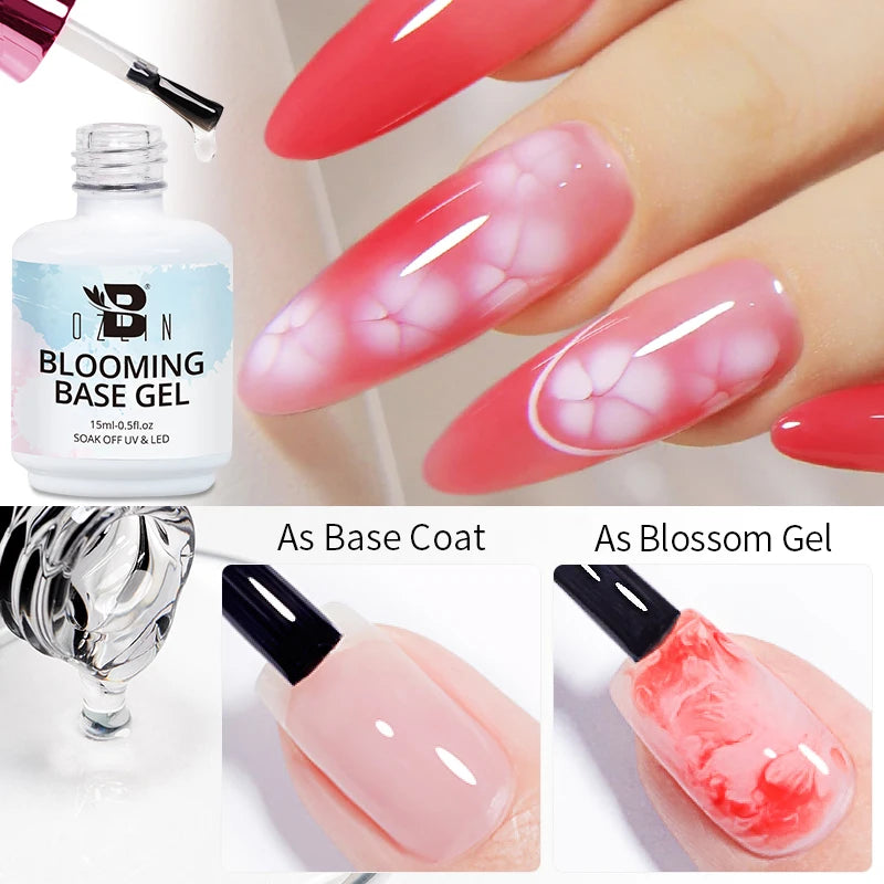 BOZLIN 15ml Clear Blooming Base Gel Polish UV LED Soak Off Nail Art Polish For Spreading Effect Marble Gel Paint Varnish Top