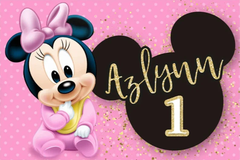 Custom Mickey Minnie or Mouse Backdrop Glitter Bow Baby Shower Girls Happy Birthday Party Photo Background Booths Studio Props
