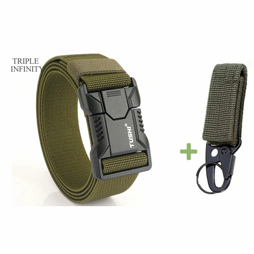 New Aluminum Alloy Quick Release Pluggable Buckle Elastic Belts For Men Durable Tactical Belt Cowboy Outdoor Army Belt Hunting