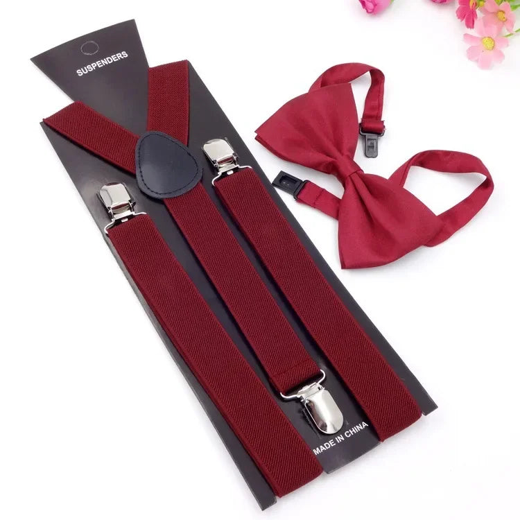Mens Suspenders Bow Ties Set Women Braces Bowtie Y-back Adjustable Clip-on Elastic Suspender Mens Belts Straps
