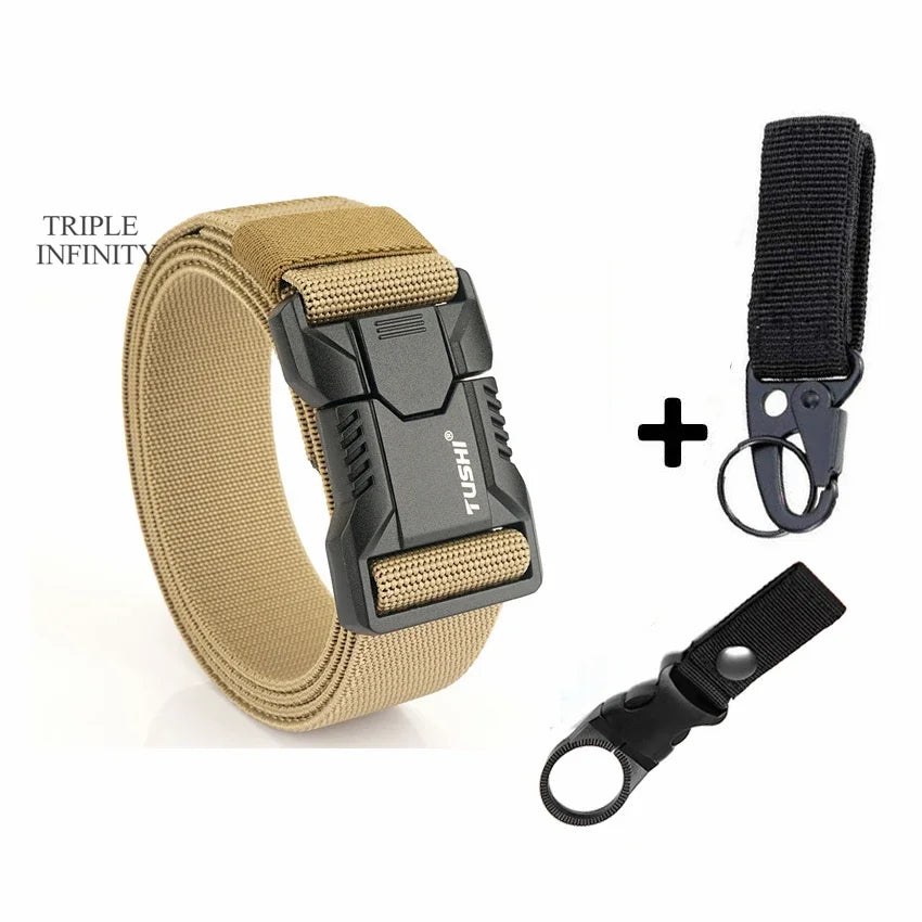 New Aluminum Alloy Quick Release Pluggable Buckle Elastic Belts For Men Durable Tactical Belt Cowboy Outdoor Army Belt Hunting
