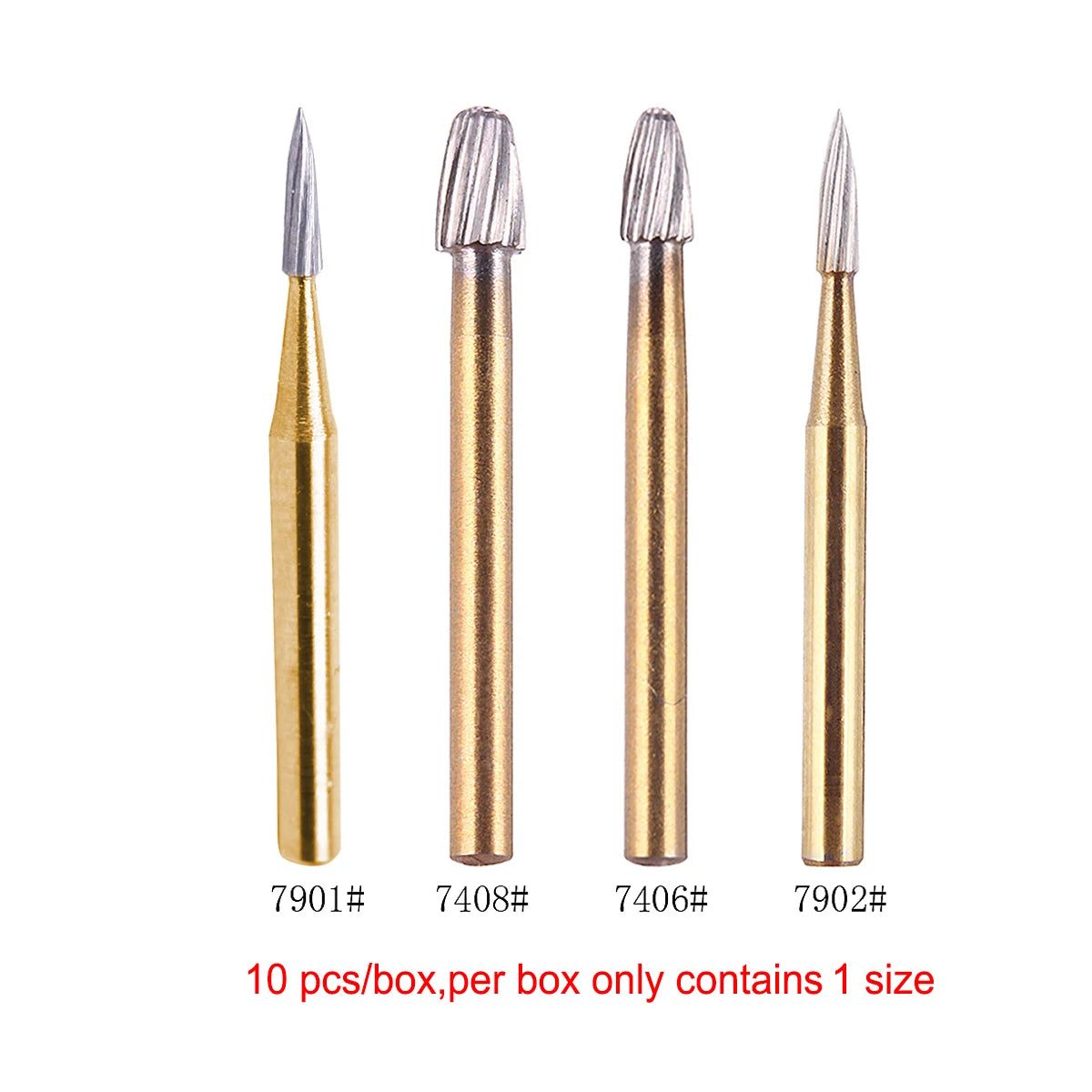 10pcs AZDENT Dental Burs Tungsten Carbide Drill For High Speed Handpiece Trimming & Finishing FG7901/FG7902/FG7406/FG7408/FG7114