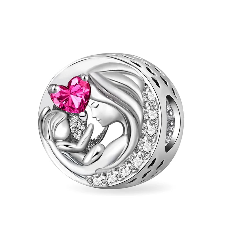 925 Sterling Silver Pendants Zircon Red Love Heart Charms Beads Fit Original Pandora Bracelet Bangles DIY Jewelry For Women