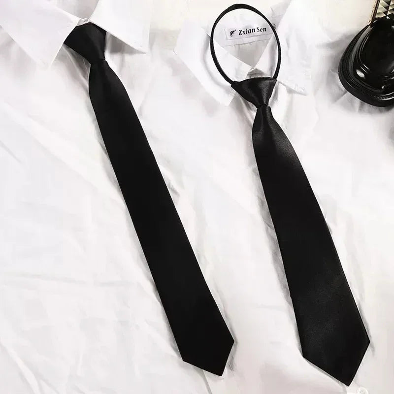 Unisex Black Simple Clip on Tie Security Tie Uniform Shirt Suit Neckties Steward Matte Funeral Lazy Neck Ties Students